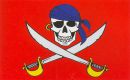 Pirat auf roter Fahne mit blauem Kopftuch Flagge 90cm x 150cm Nr
