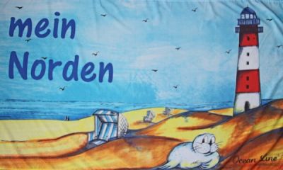 Mein Norden Leuchtturm und Strand Fahne 90x150 cm