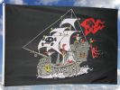 Piratenschiff Fahne/Flagge auf schwarzem Tuch 90x150 cm